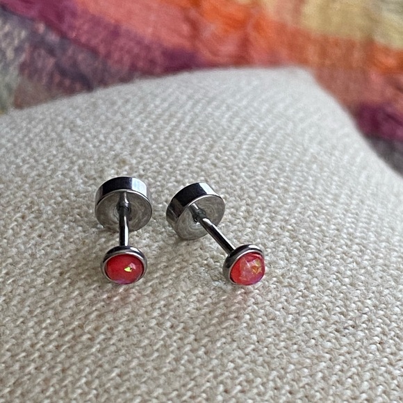 Jewelry - Pink Opal Stainless Steel Stud Earrings